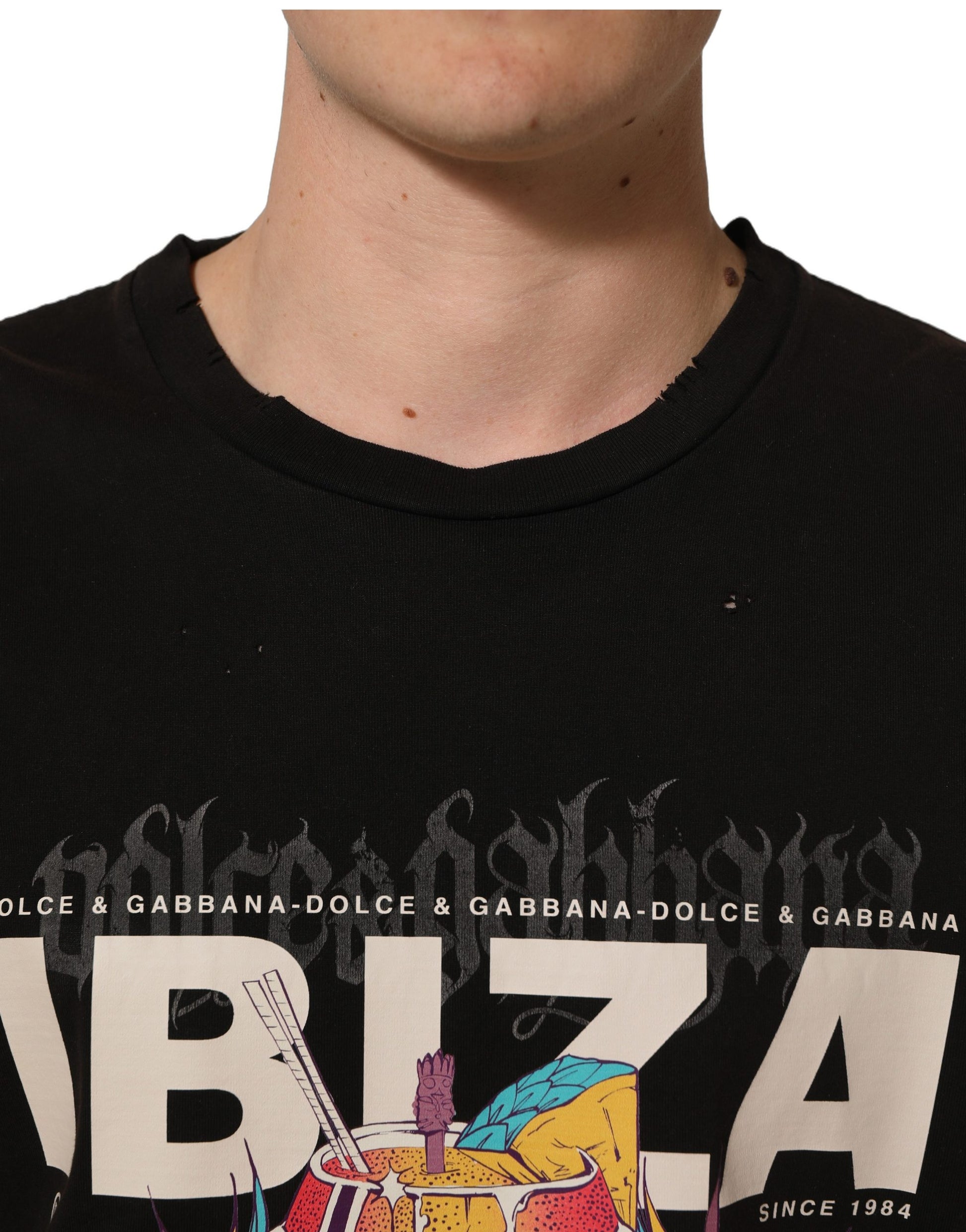 Black Tropical "IBIZA" Men Crew Neck T-shirt