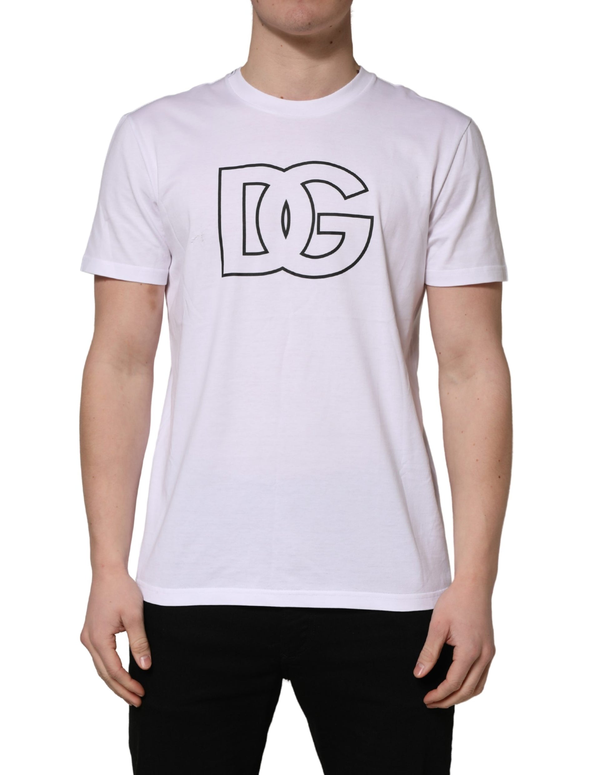 White DG Logo Print Short Sleeves Men T-shirt