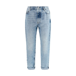 Blue Cotton Straight-Leg Jeans
