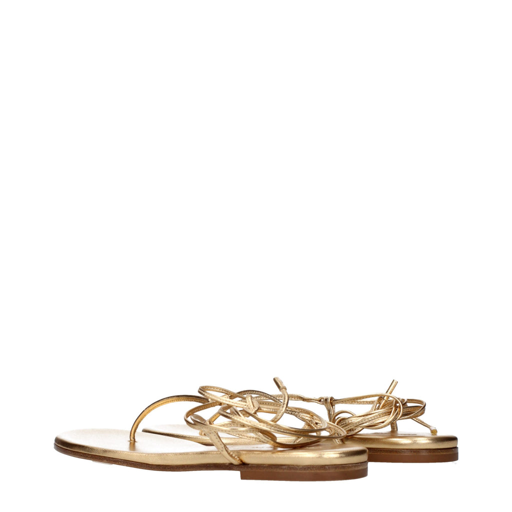 Gold Leather Flip-Flop Sandals