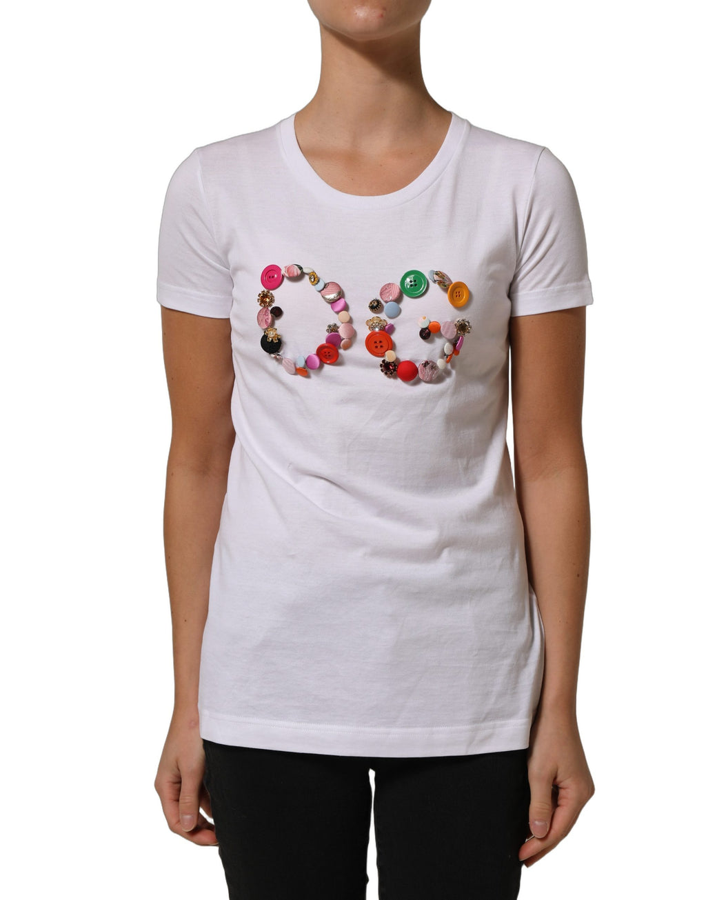 White DG Logo Embellished Round Neck T-shirt