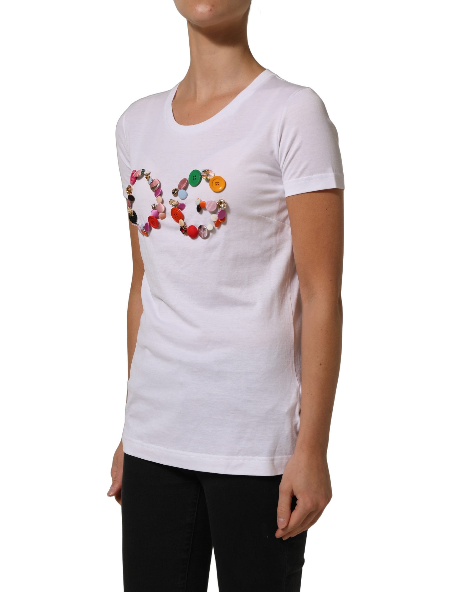 White DG Logo Embellished Round Neck T-shirt