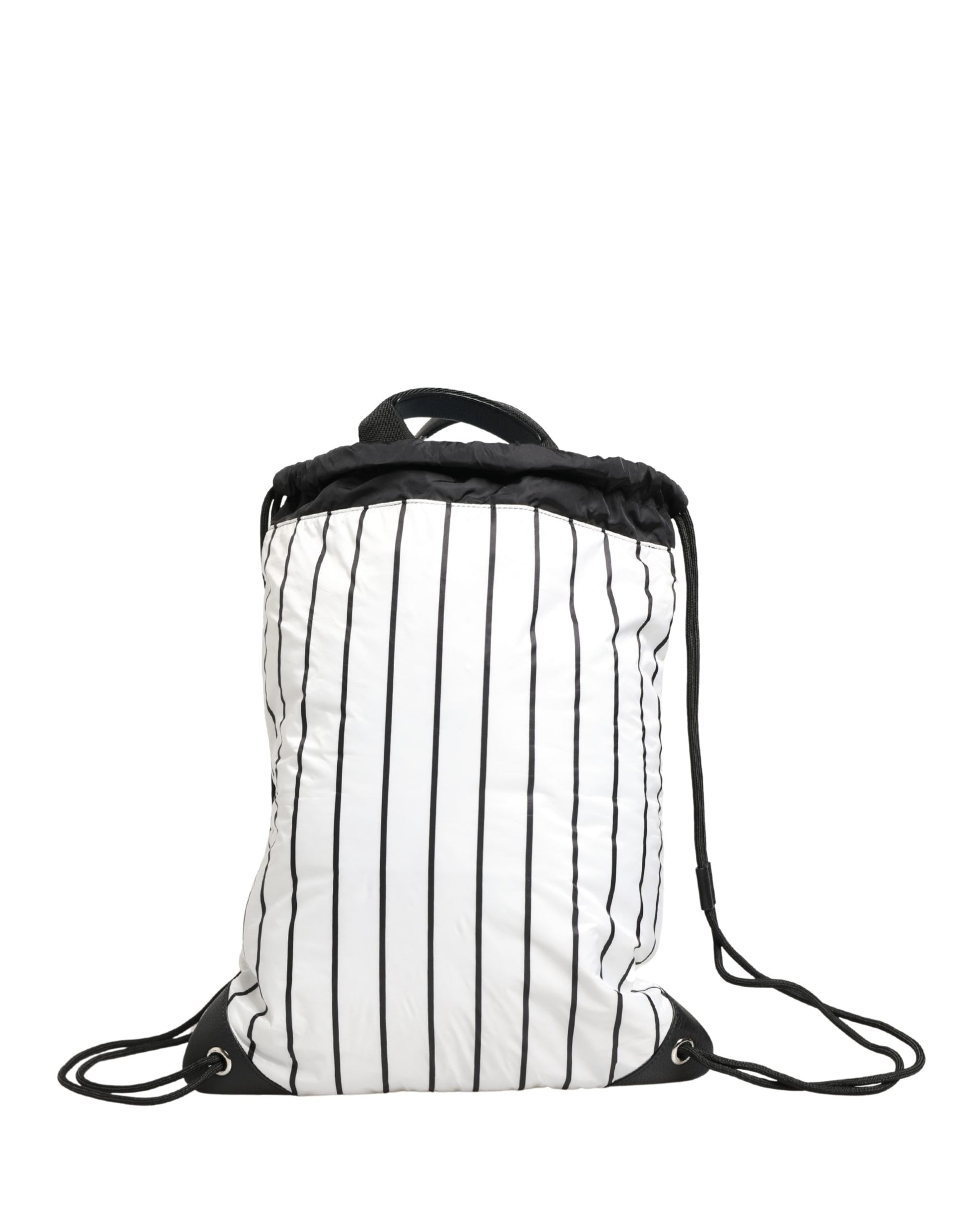 Black White Striped Polyester Drawstring Backpack Men Bag