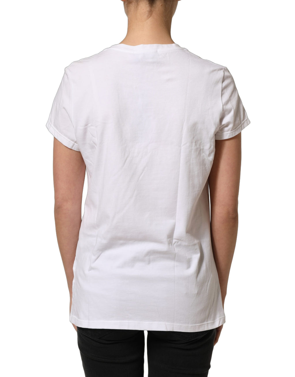 White Crew Neck Short Sleeves Embellished T-shirt