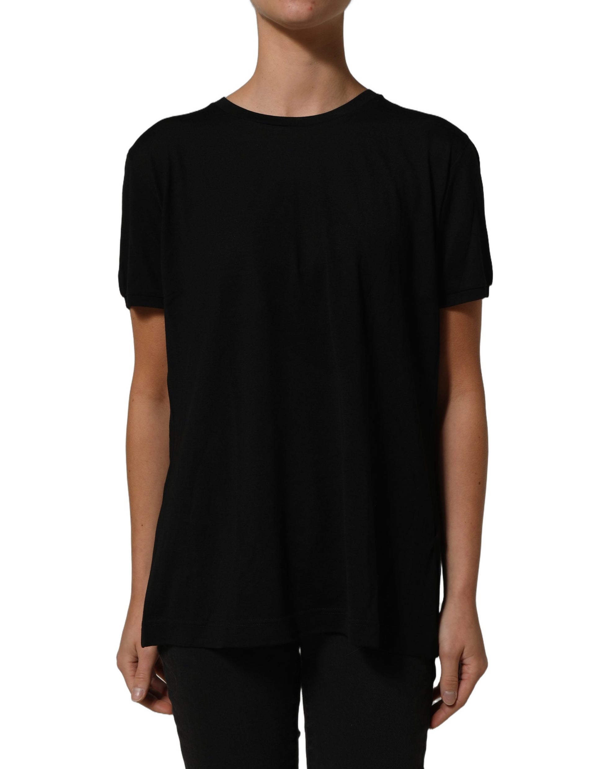 Black Wool Crew Neck Short Sleeves T-shirt