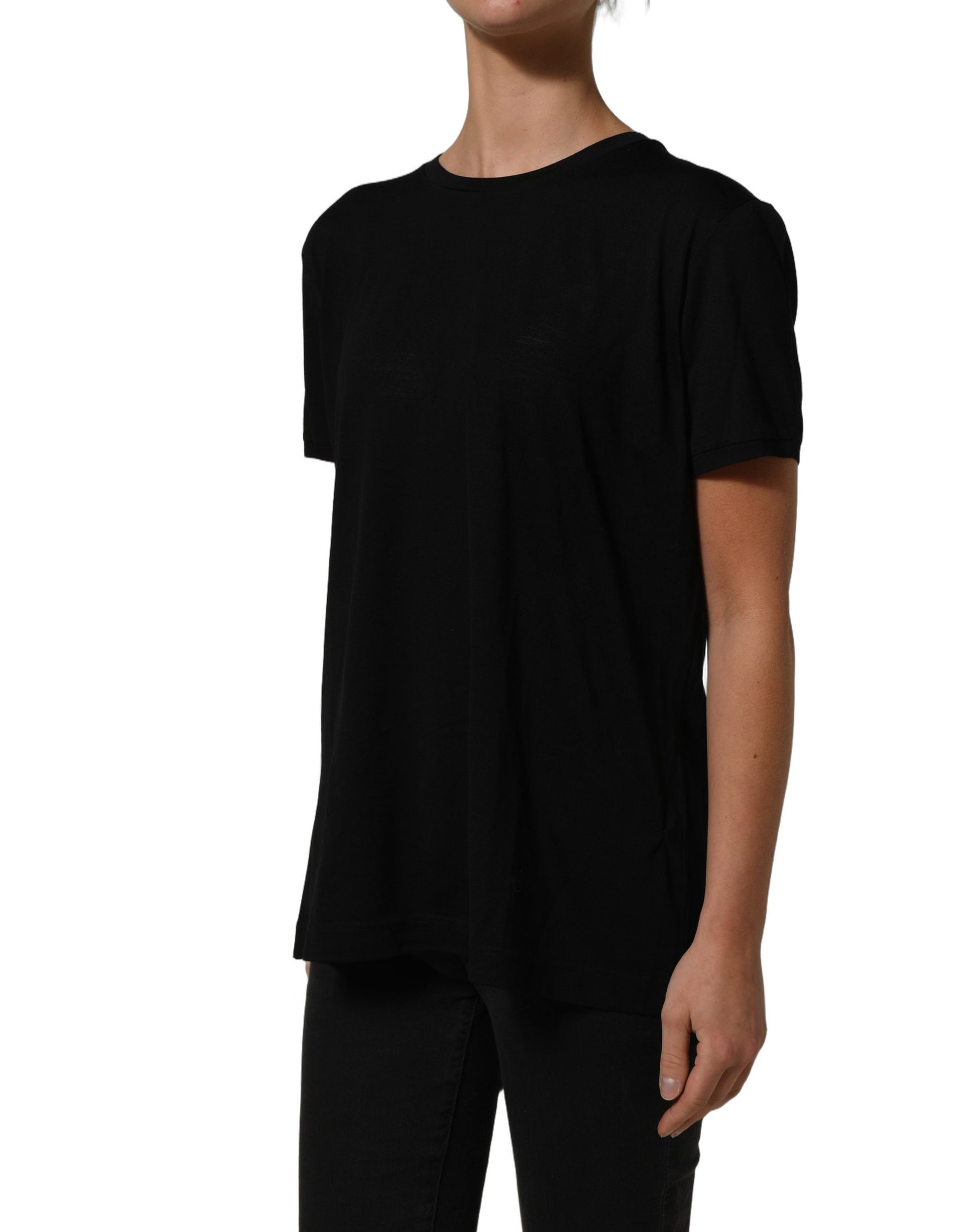 Black Wool Crew Neck Short Sleeves T-shirt