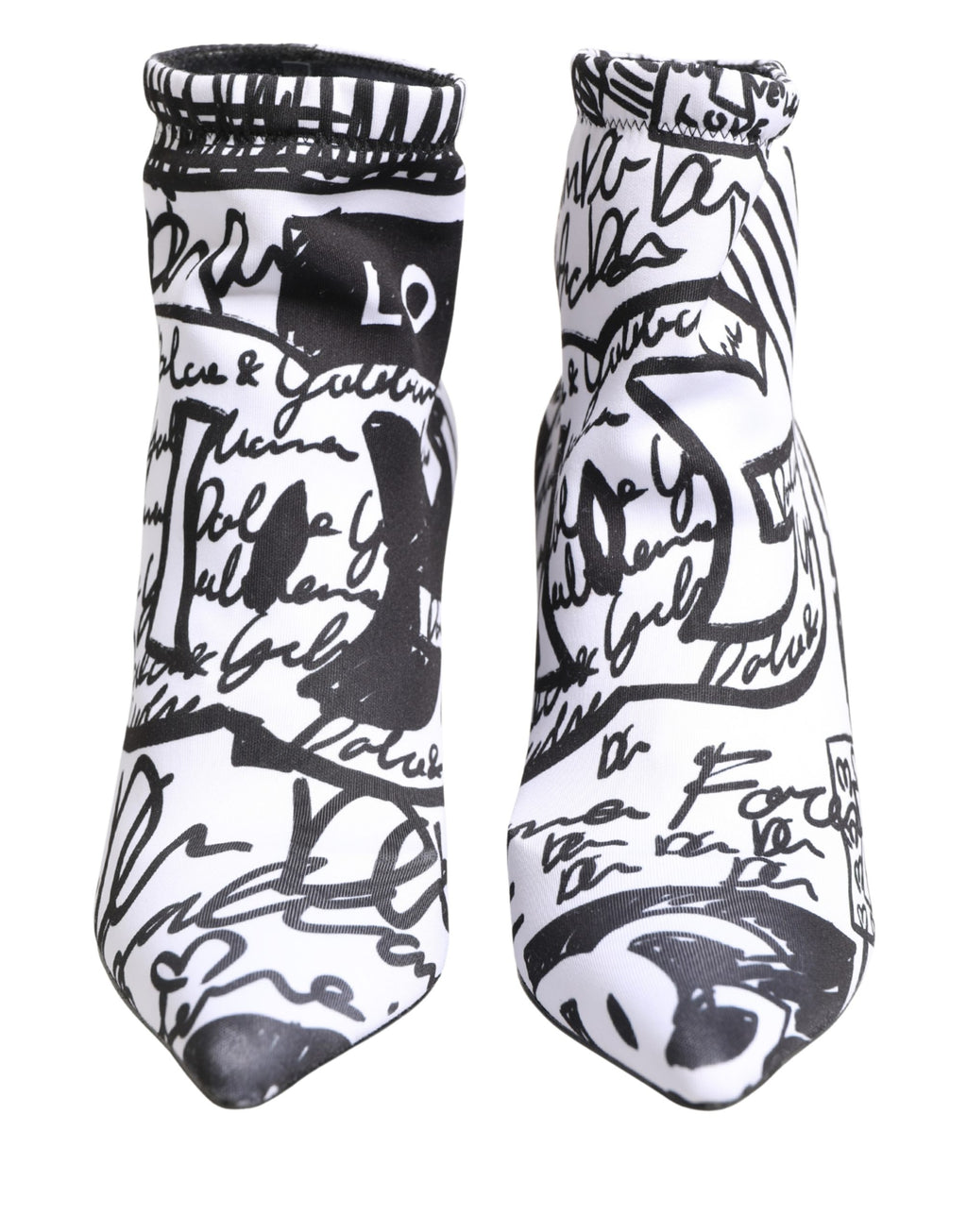 White Graffiti Stretch Ankle Boots Shoes