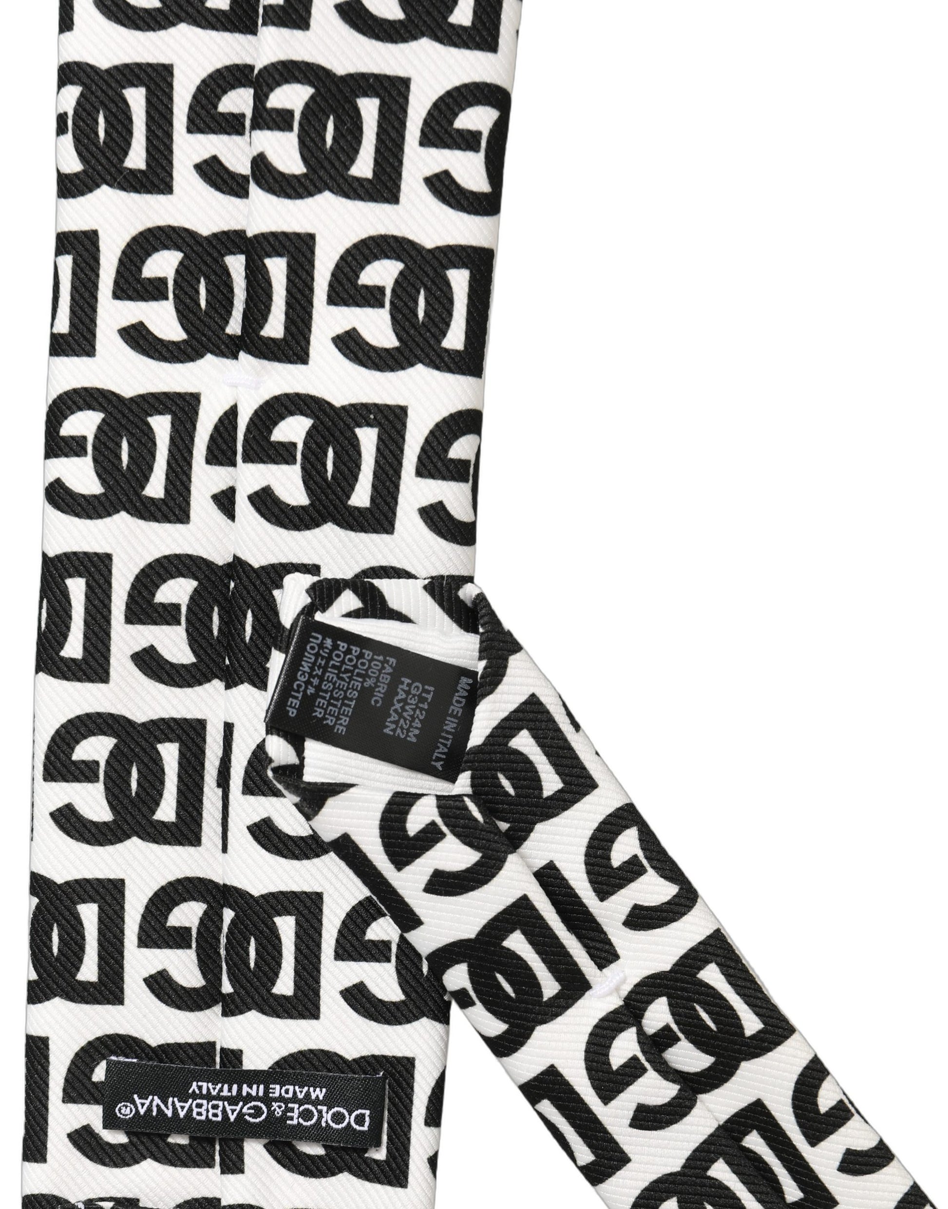 White Black Logo Monogram Wide Adjustable Men Necktie Tie