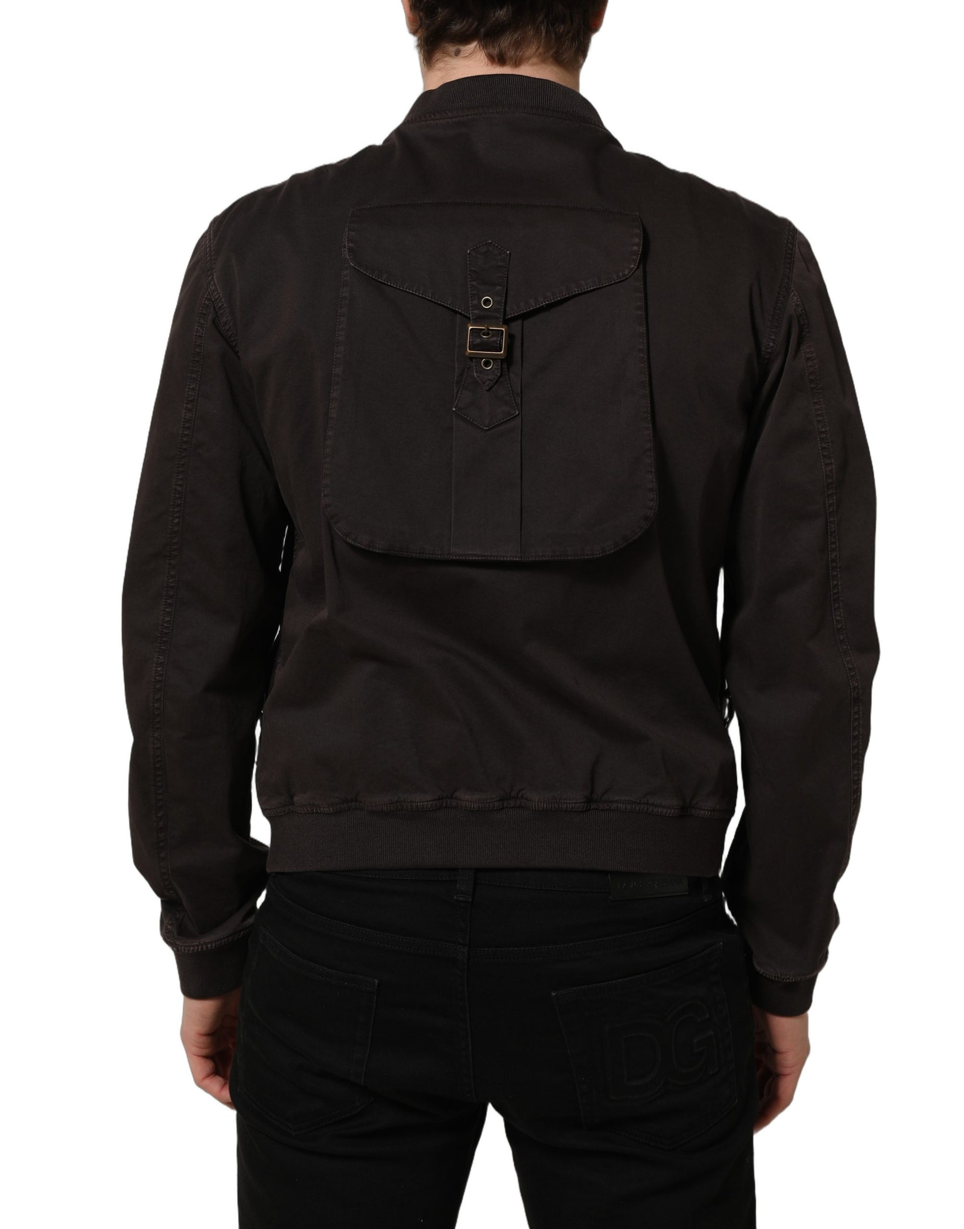 Brown Cotton Full Zip Men Bomber Jacket