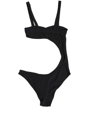 Black Embellished Cutout Bandeau One Piece Swimwear
