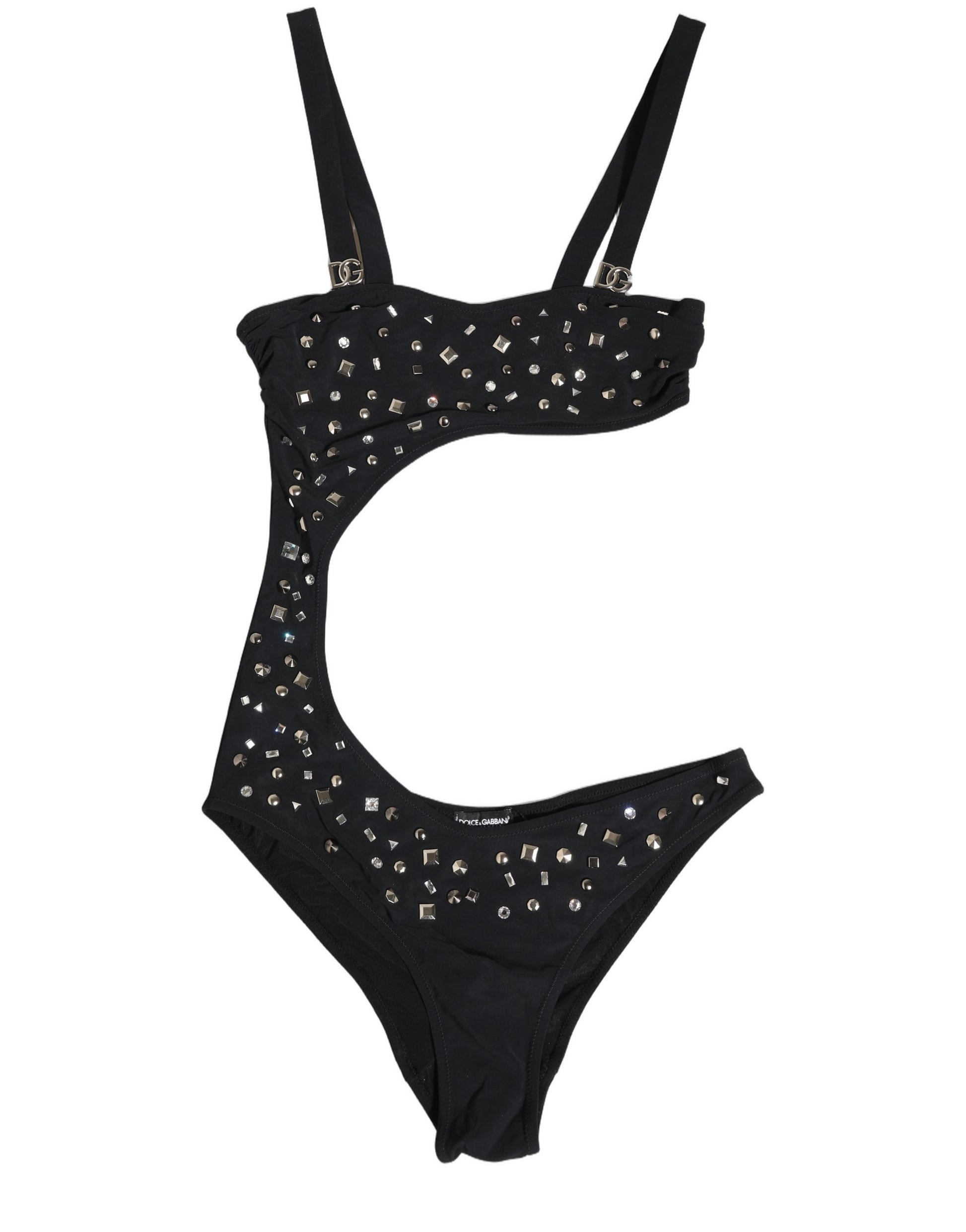 Black Embellished Cutout Bandeau One Piece Swimwear
