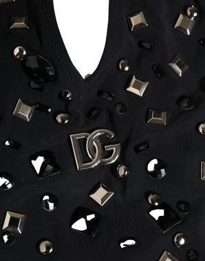 Black Logo Embellished Cutout One Piece Swimwear