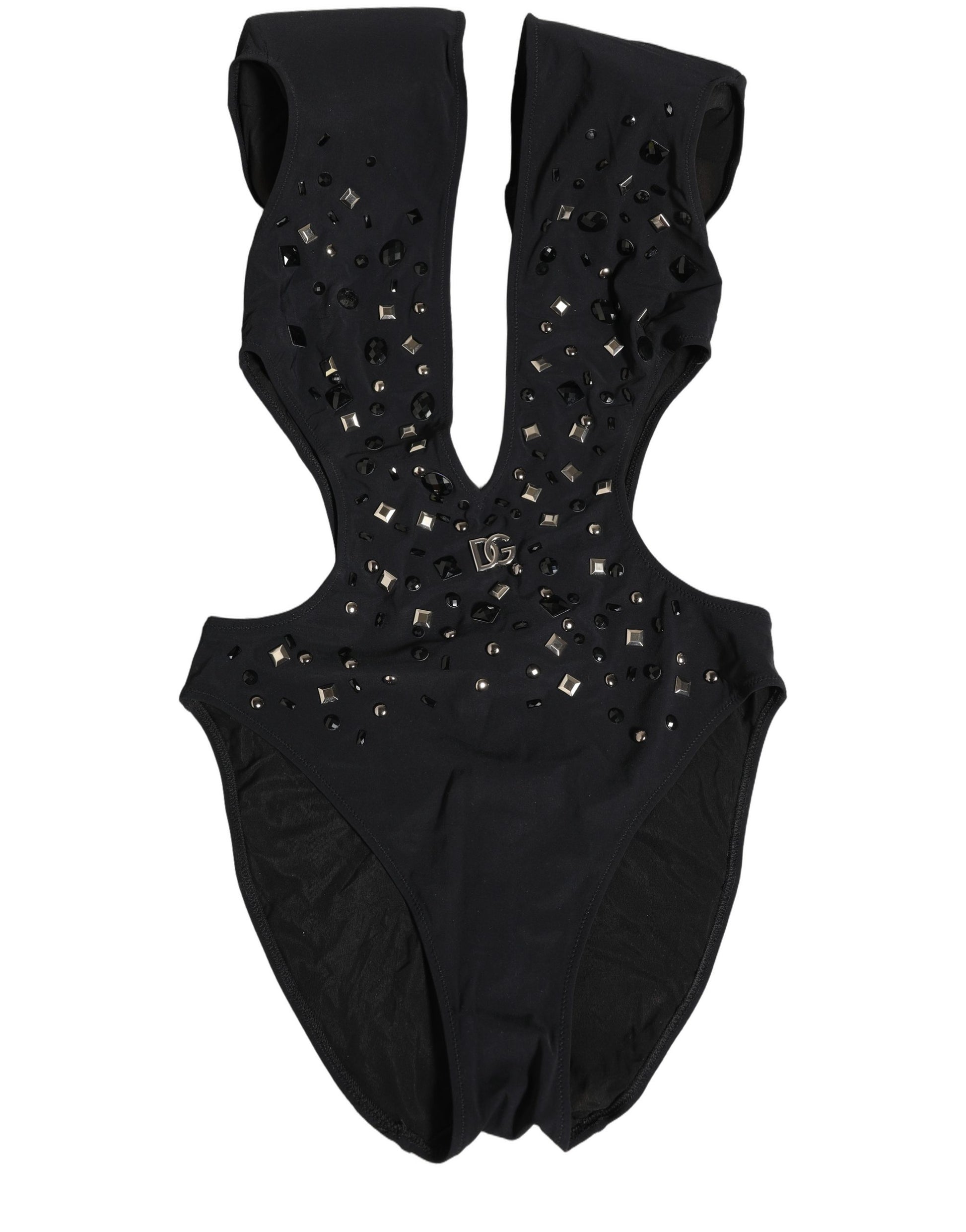 Black Logo Embellished Cutout One Piece Swimwear