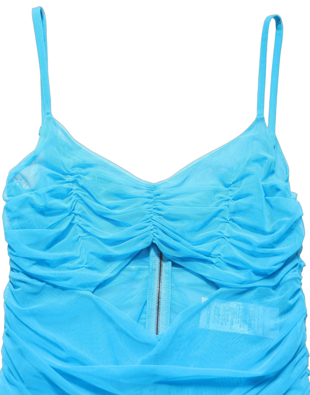 Blue Nylon Pleated Chiffon CutOut Gown Dress