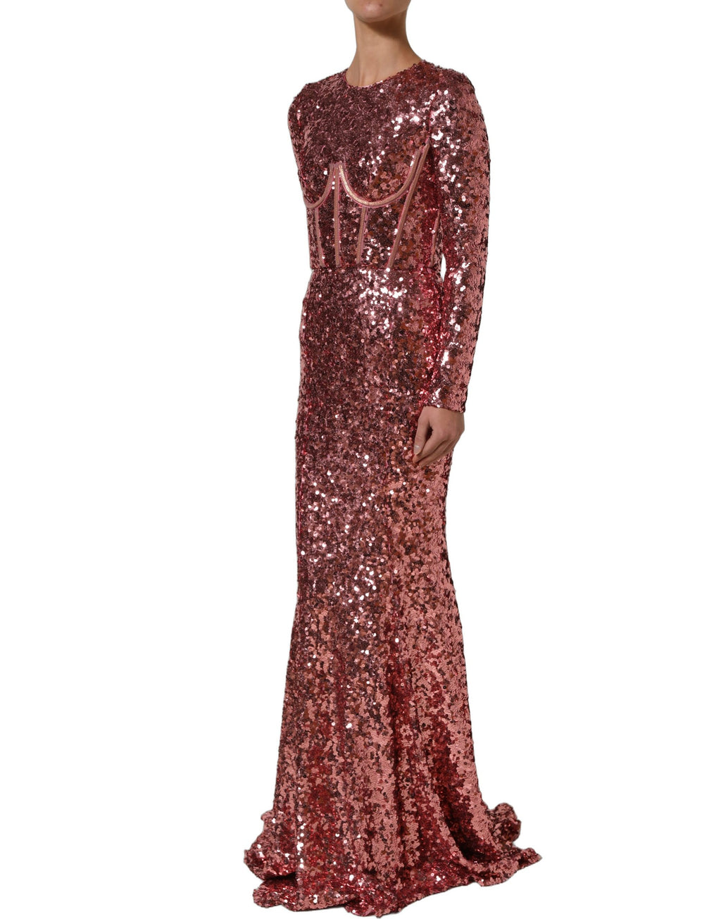 Pink Long Sequined Corset Detailing Gown Dress