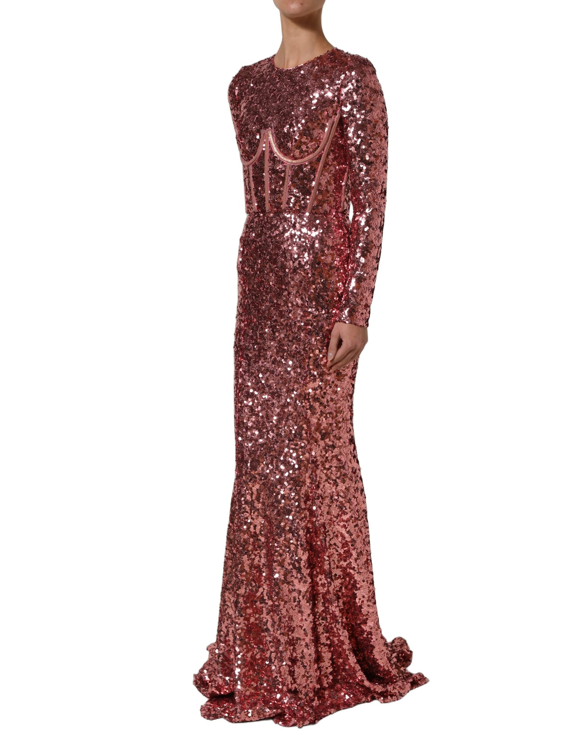 Pink Long Sequined Corset Detailing Gown Dress