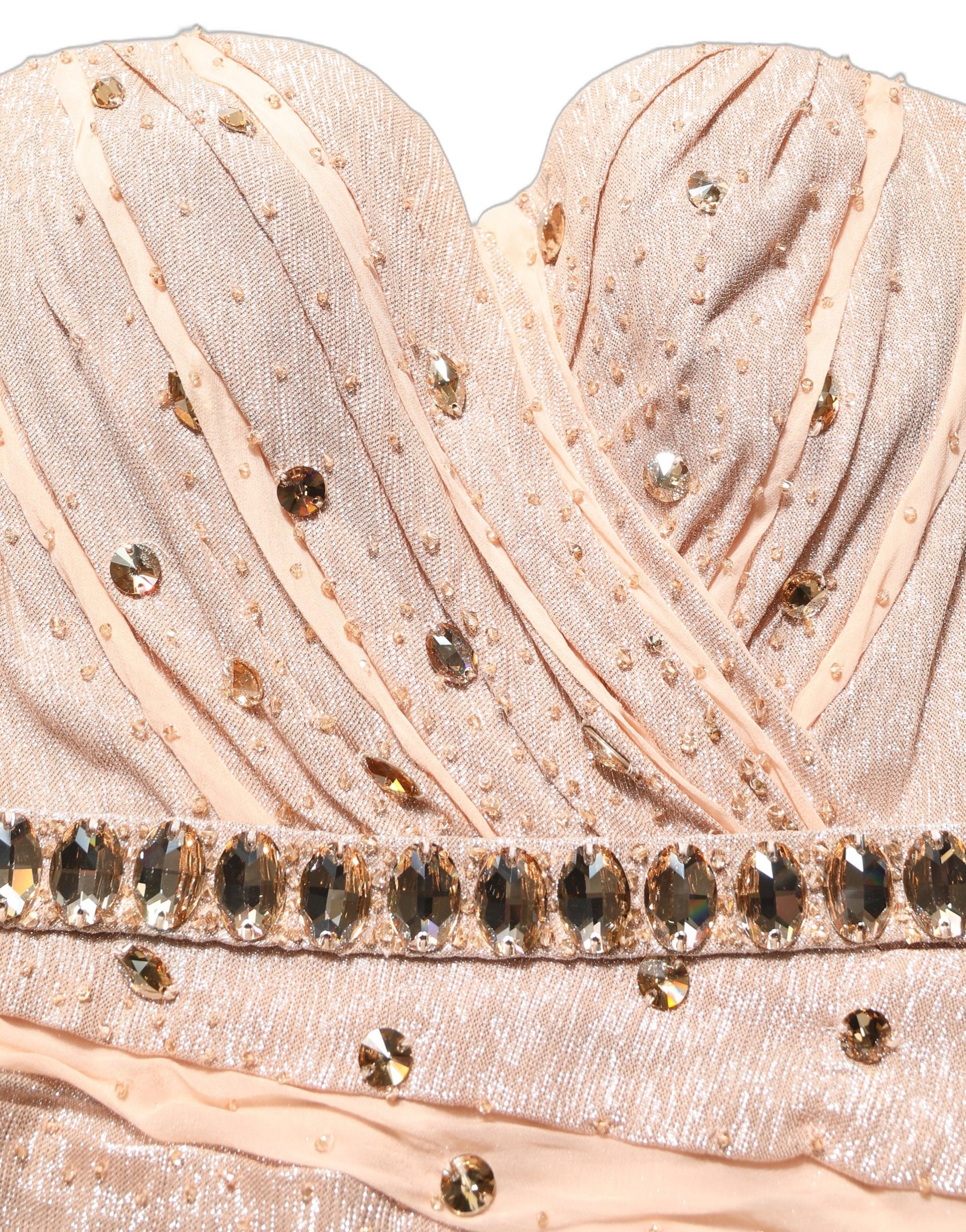 Nude Embellished Strapless Evening Gown Dress