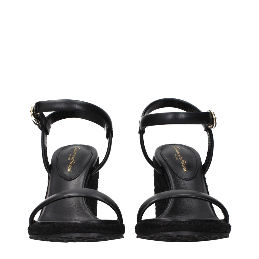 Black Leather Wedge Sandals