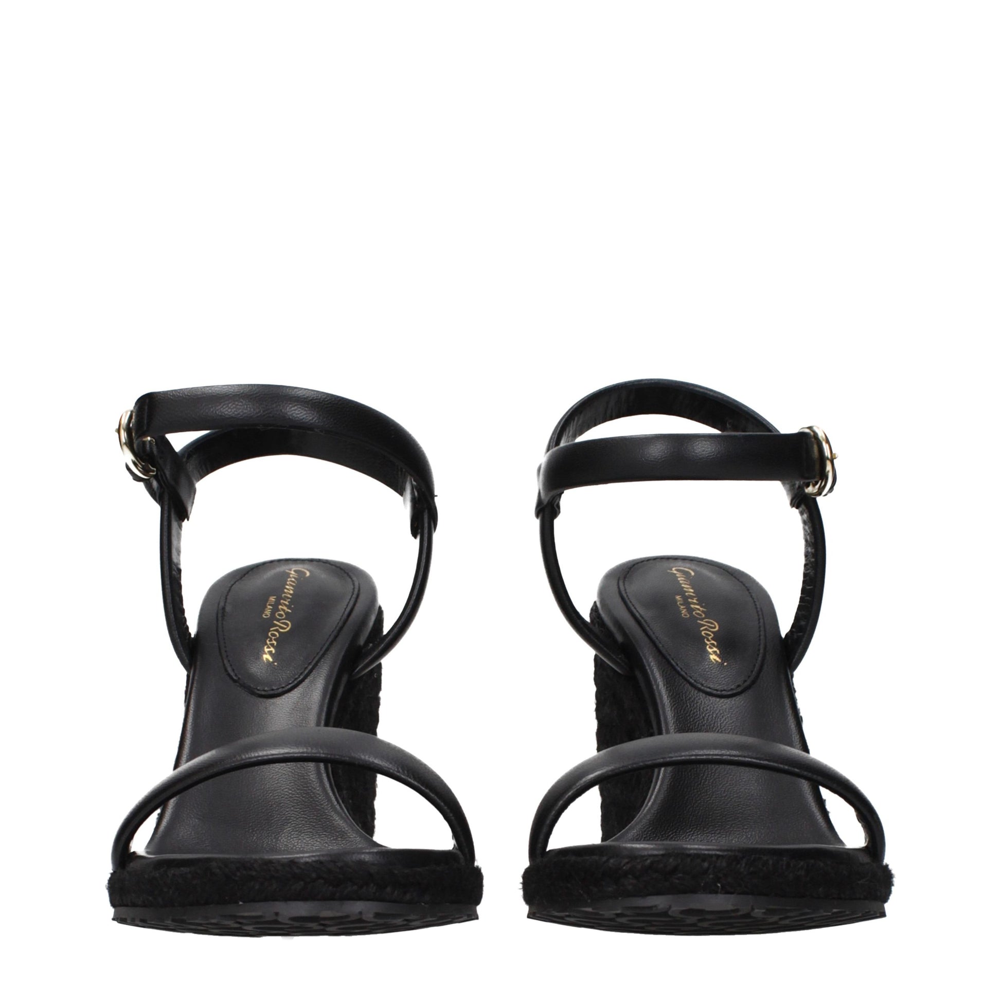 Black Leather Wedge Sandals