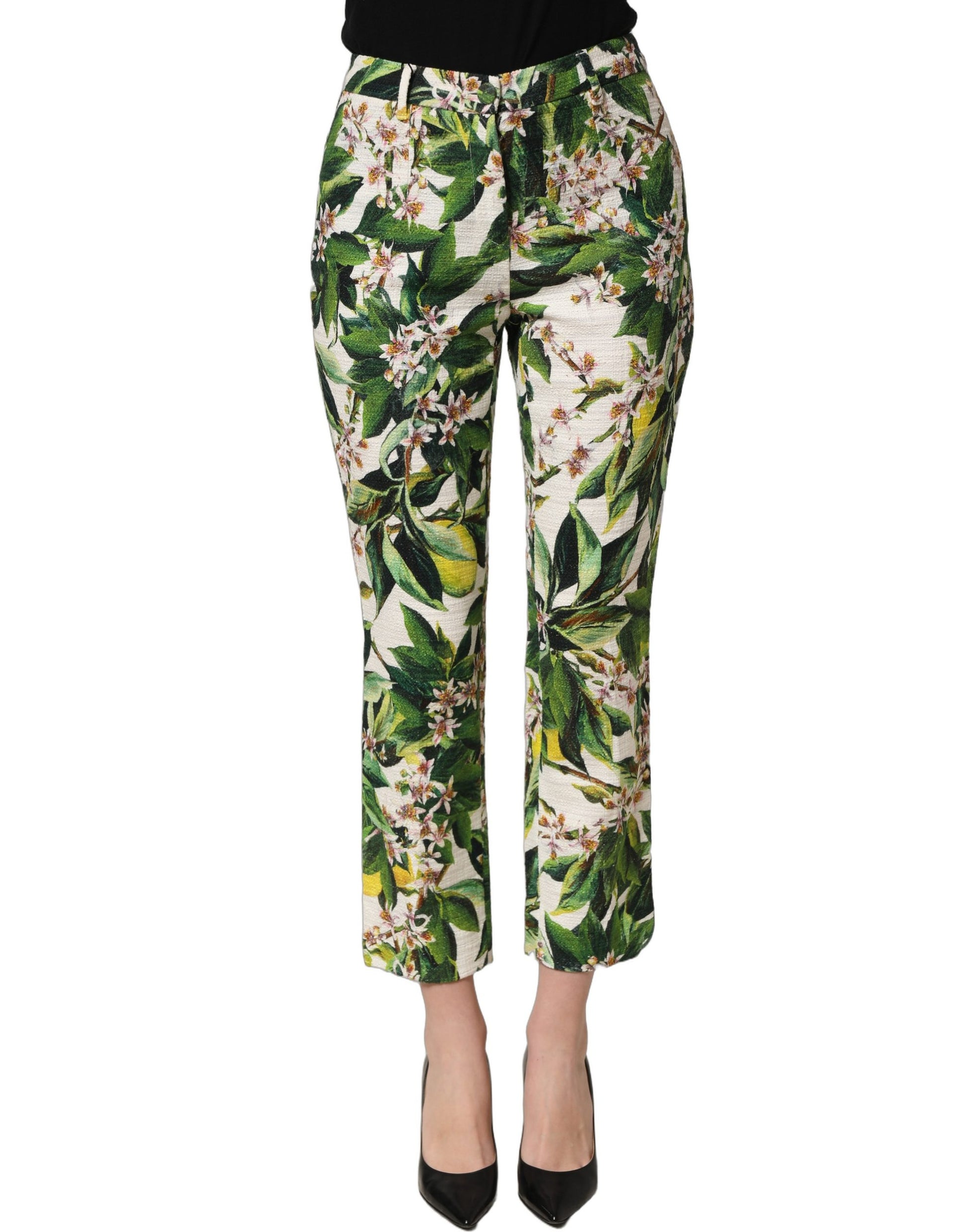 White Floral Print Cropped Straight Pants