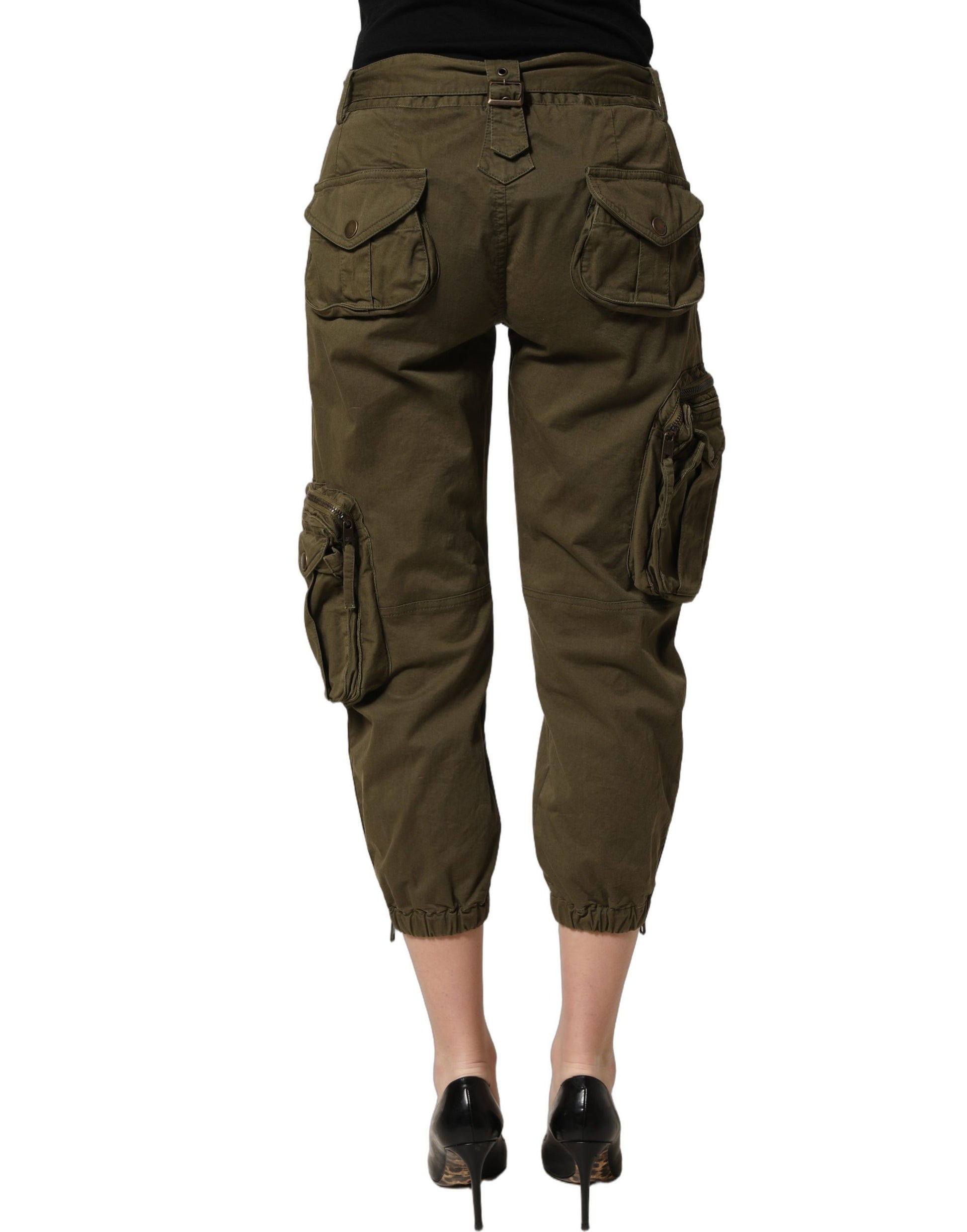 Olive Green High Waist Cargo Trouser Pants