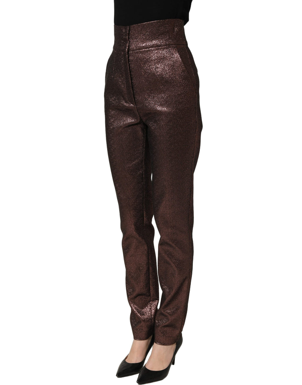 Metallic Brown High Waist Tapered Leg Pants