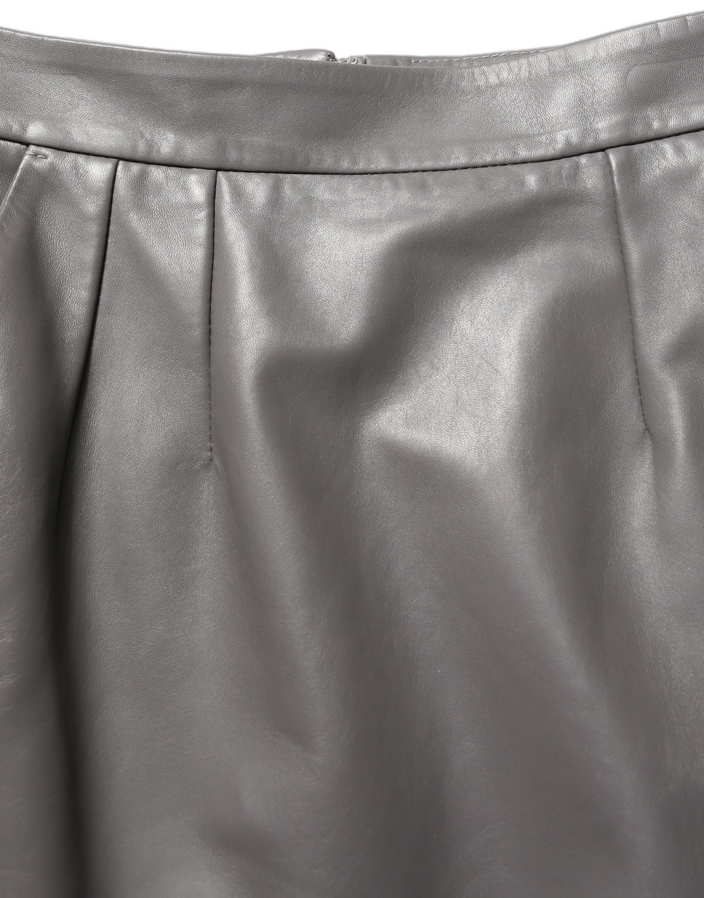 Gray Leather High Waist Pencil Cut Midi Skirt