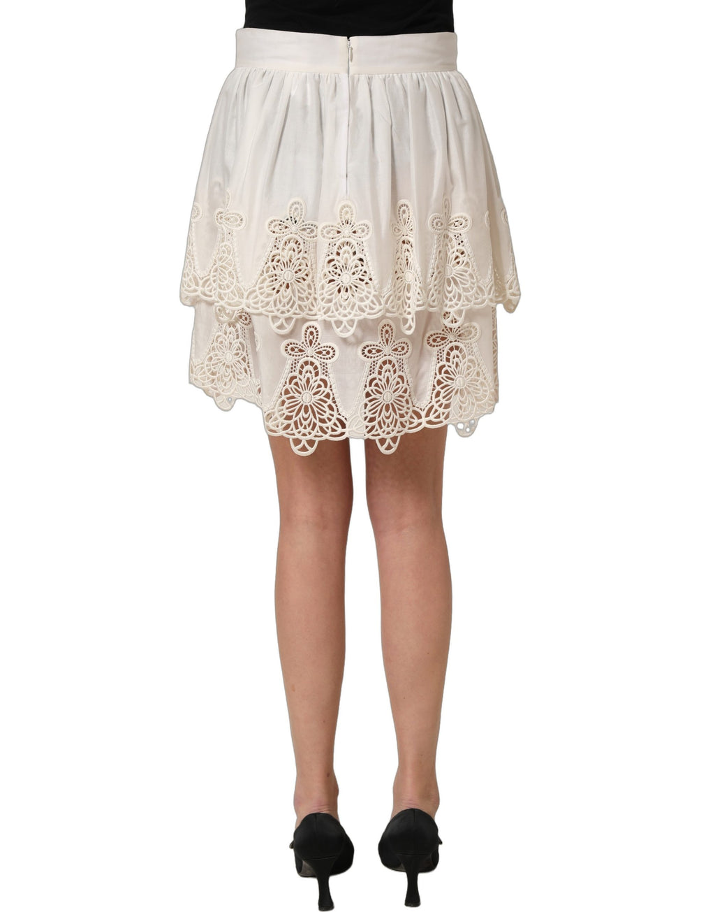 White Floral Embroidered A-line Mini Skirt
