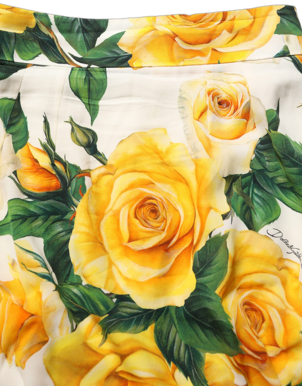 White Rose Print HighWaist Sheath Mini Skirt