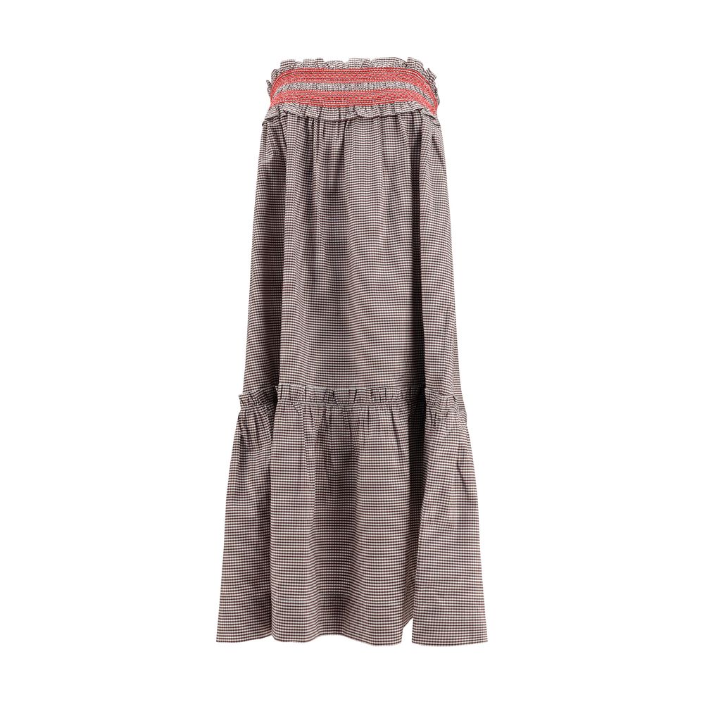 Brown Cotton Midi Skirt