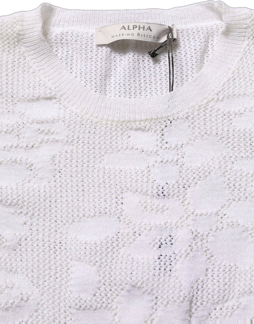 White Floral Lace Knit Fabric Short Sleeves Blouse Top