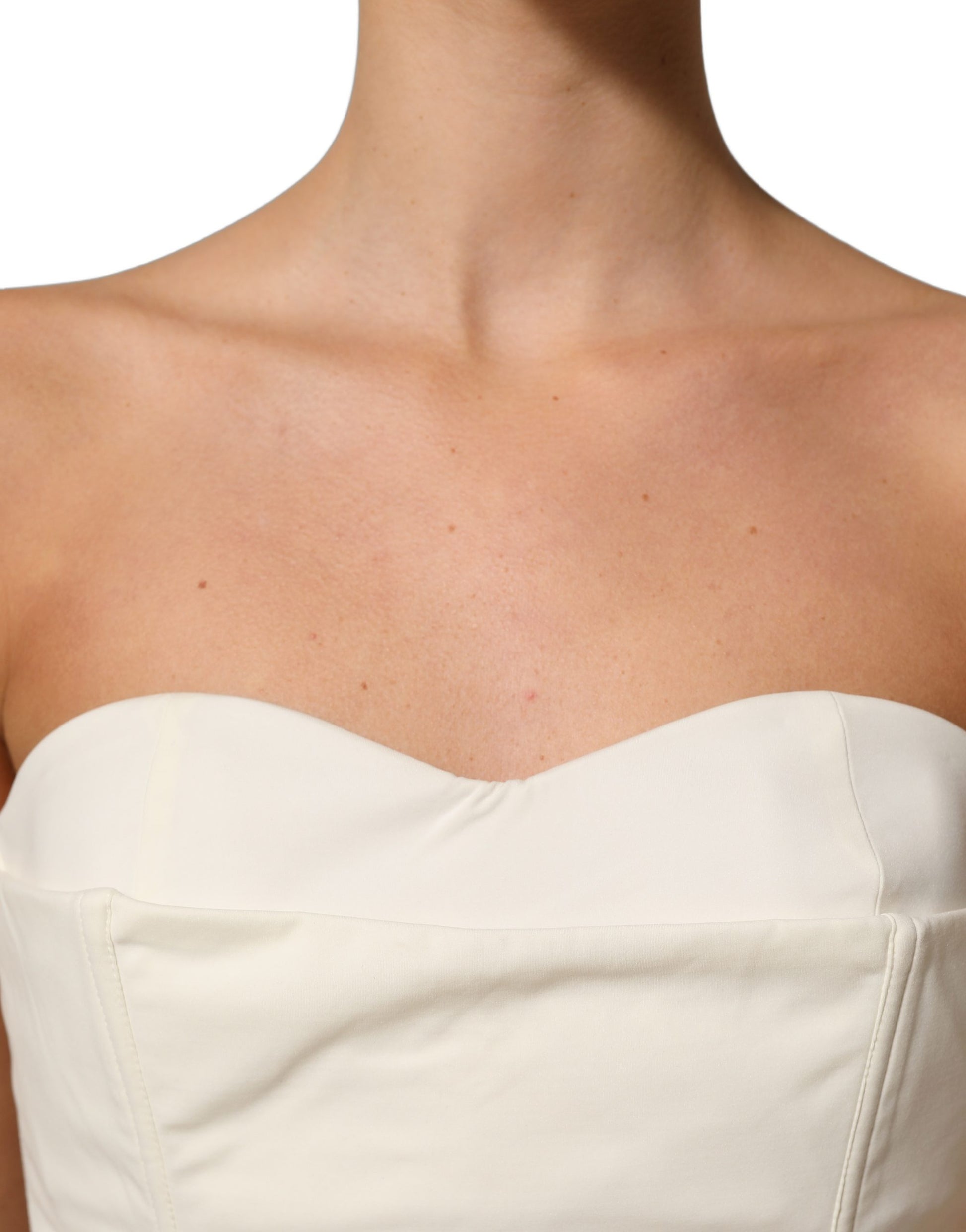 Off White Strapless Sweetheart Neck Top