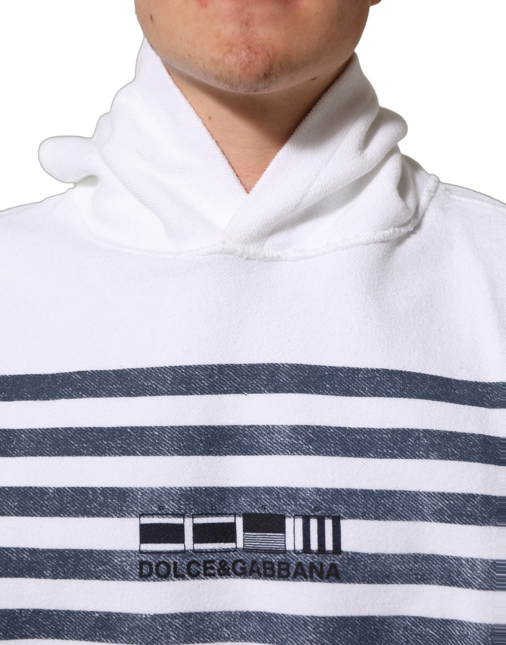 White Blue Stripe Hooded Sweatshirt Sweater