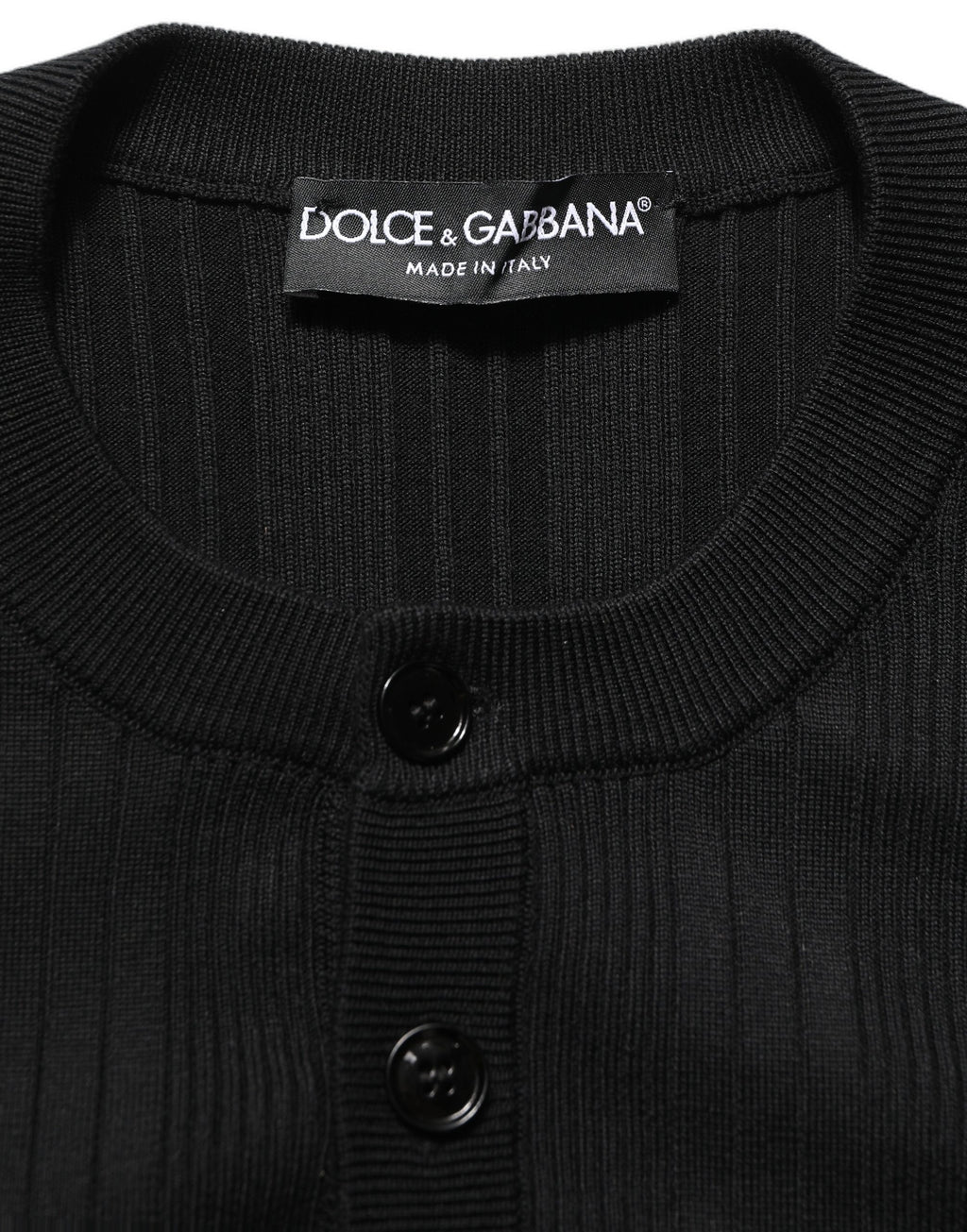Black Silk Blend Henley Pullover Men Sweater