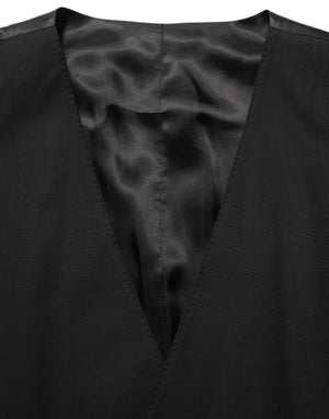 Black Wool Stretch Waistcoat Formal Vest