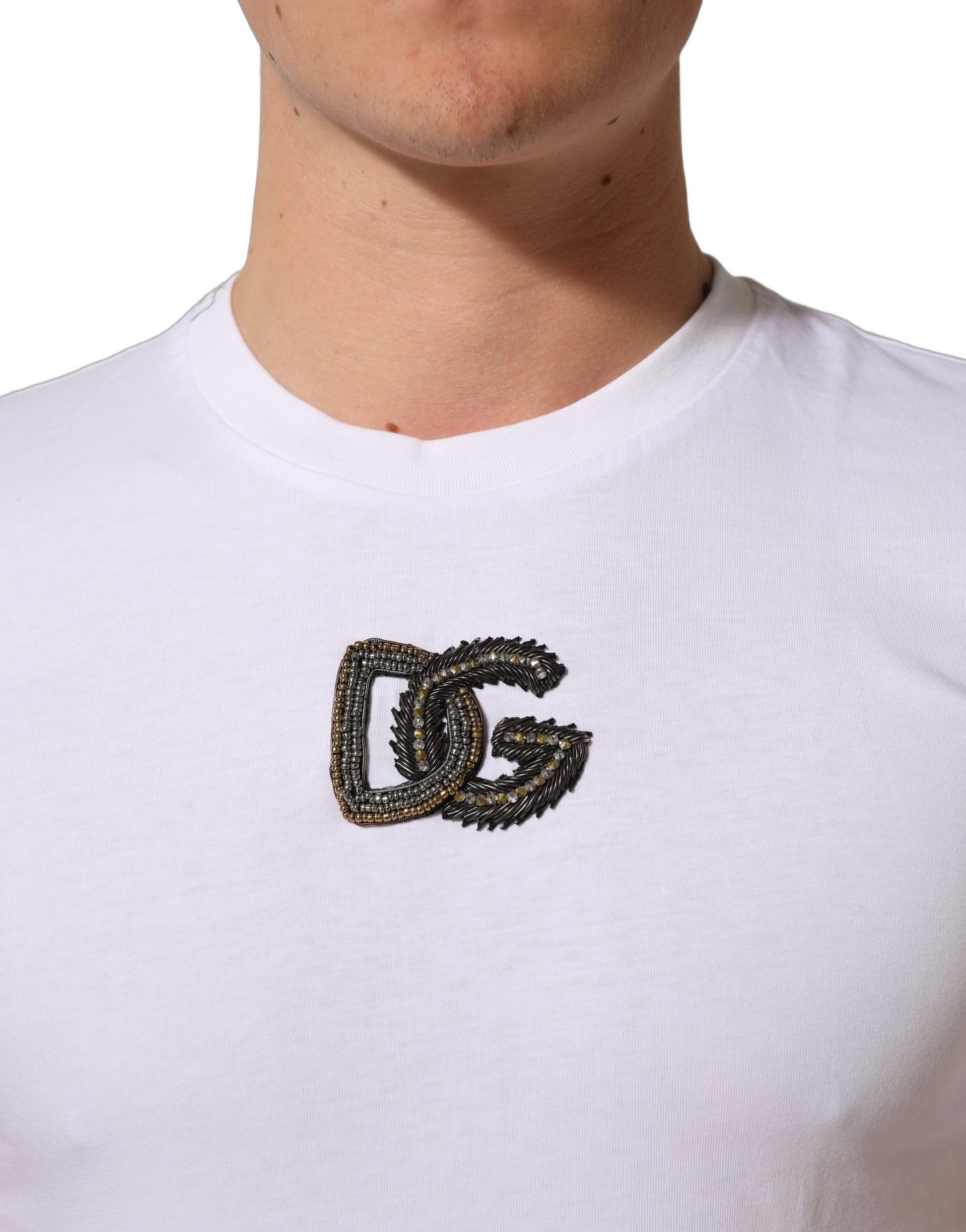 White DG Logo Cotton Crew Neck Men T-shirt