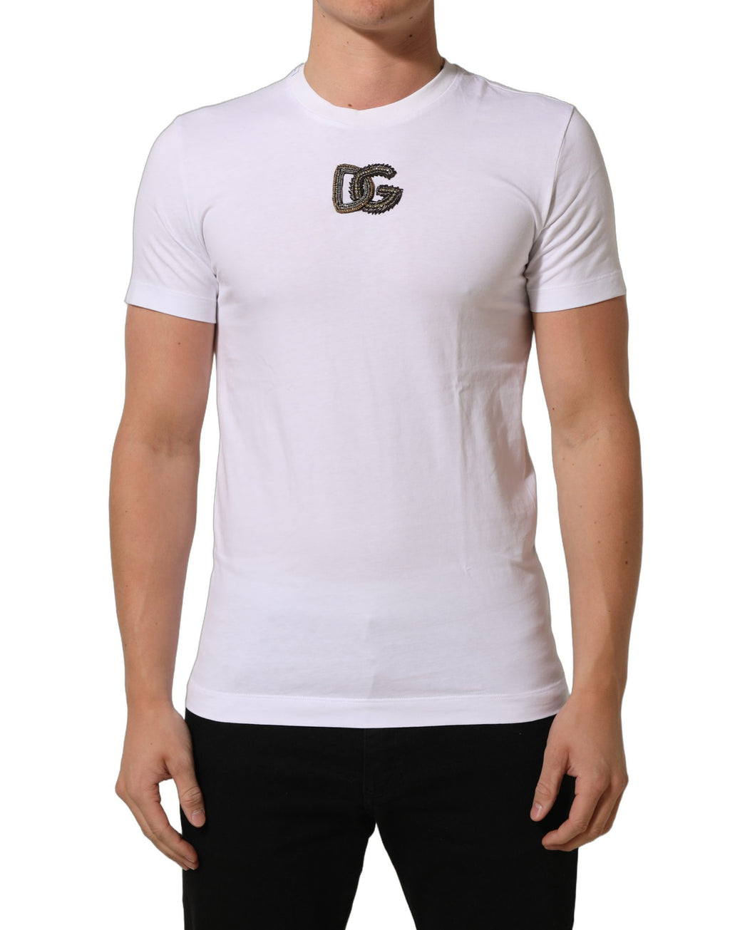 White DG Logo Cotton Crew Neck Men T-shirt
