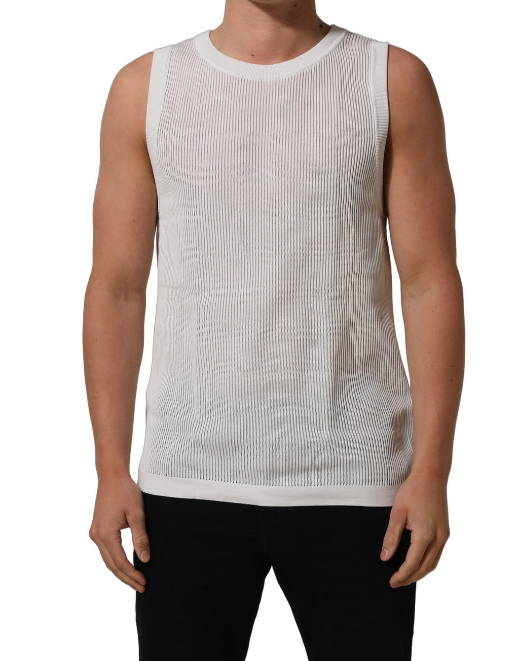 White Silk Crew Neck Sleeveless tank T-shirt
