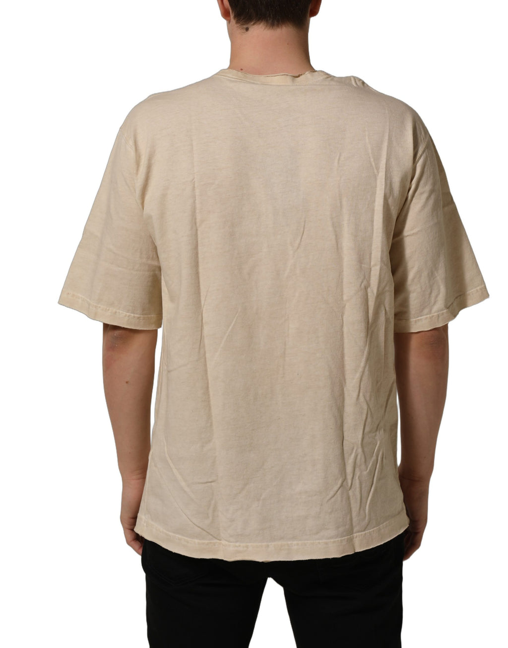 Beige Cotton Graphic Print Crew Neck  T-shirt