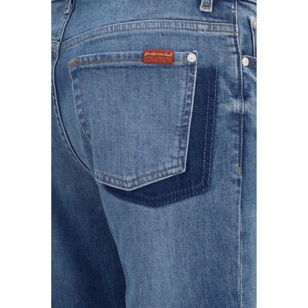 Blue Cotton Straight-Leg Jeans