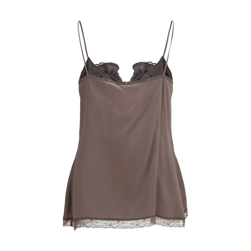 Brown Silk Sleeveles T-Shirt