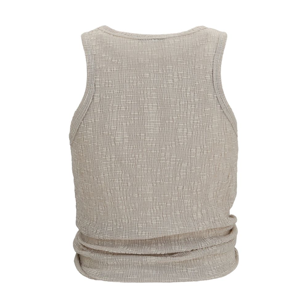 Beige Lyocell Sleeveles T-Shirt