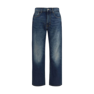 Blue Cotton Straight-Leg Jeans