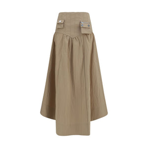 Beige Cotton Midi Skirt