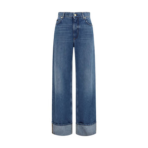 Blue Cotton Straight-Leg Jeans