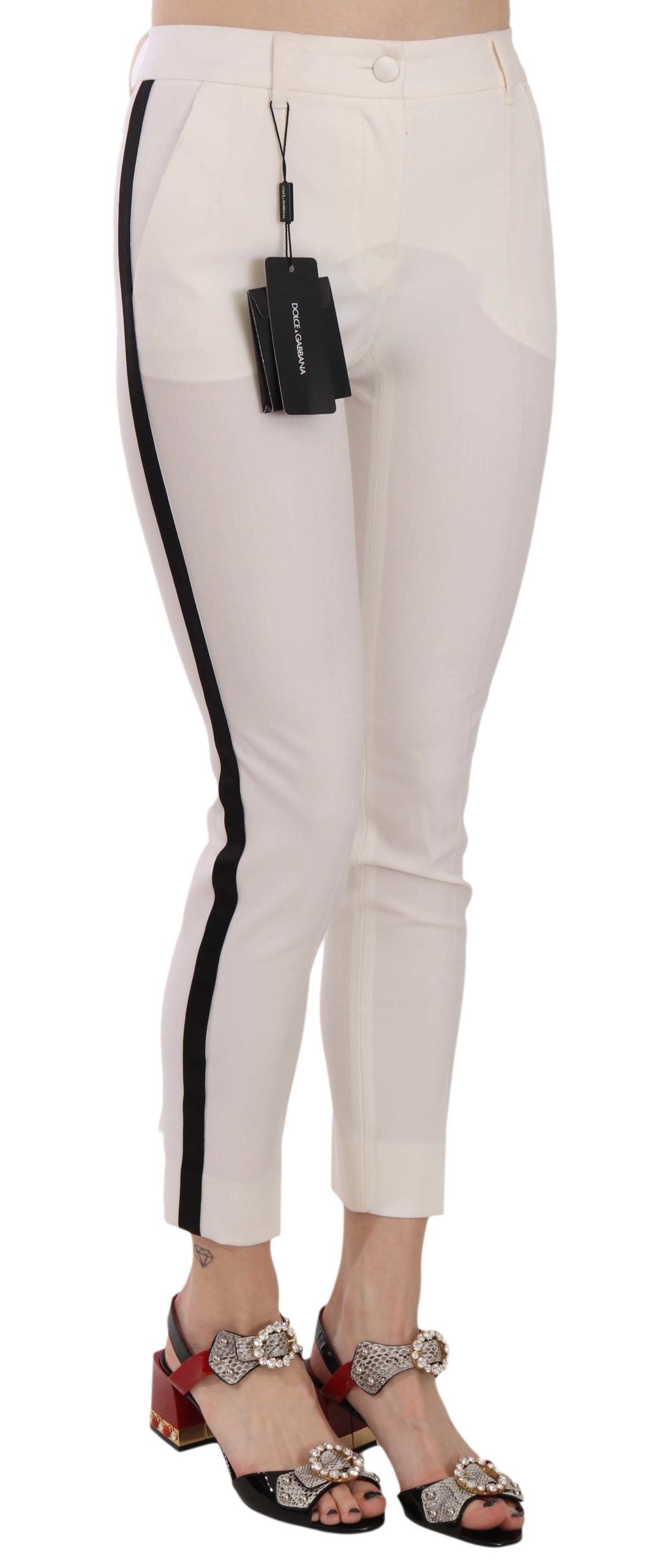 White Side Stripe Cropped Skinny Pants