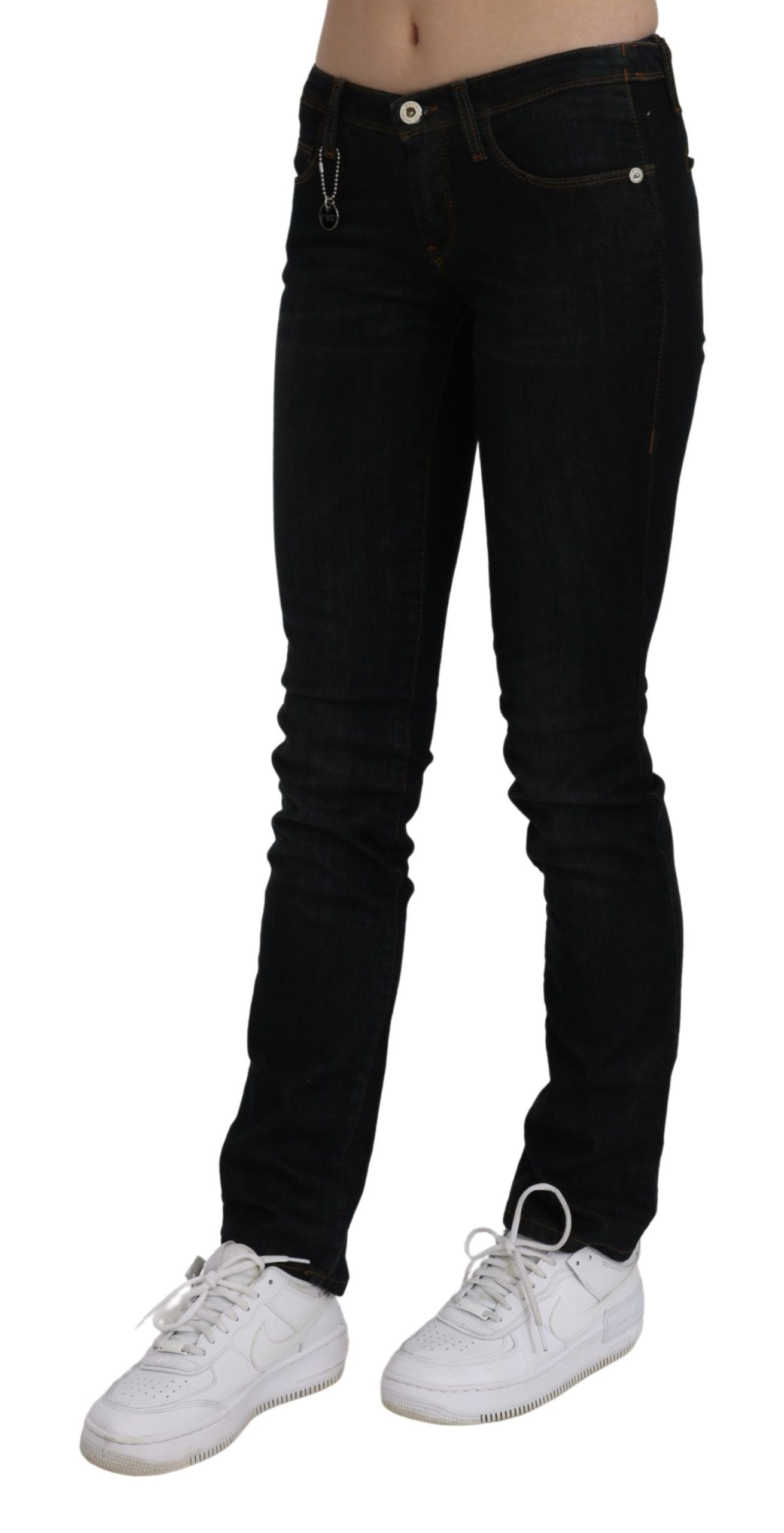 Black Mid Waist Skinny Denim Cotton Jeans