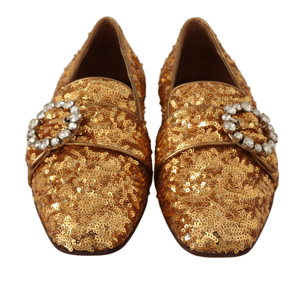 Gold Sequin Crystal Flat Women Loafers Shoes