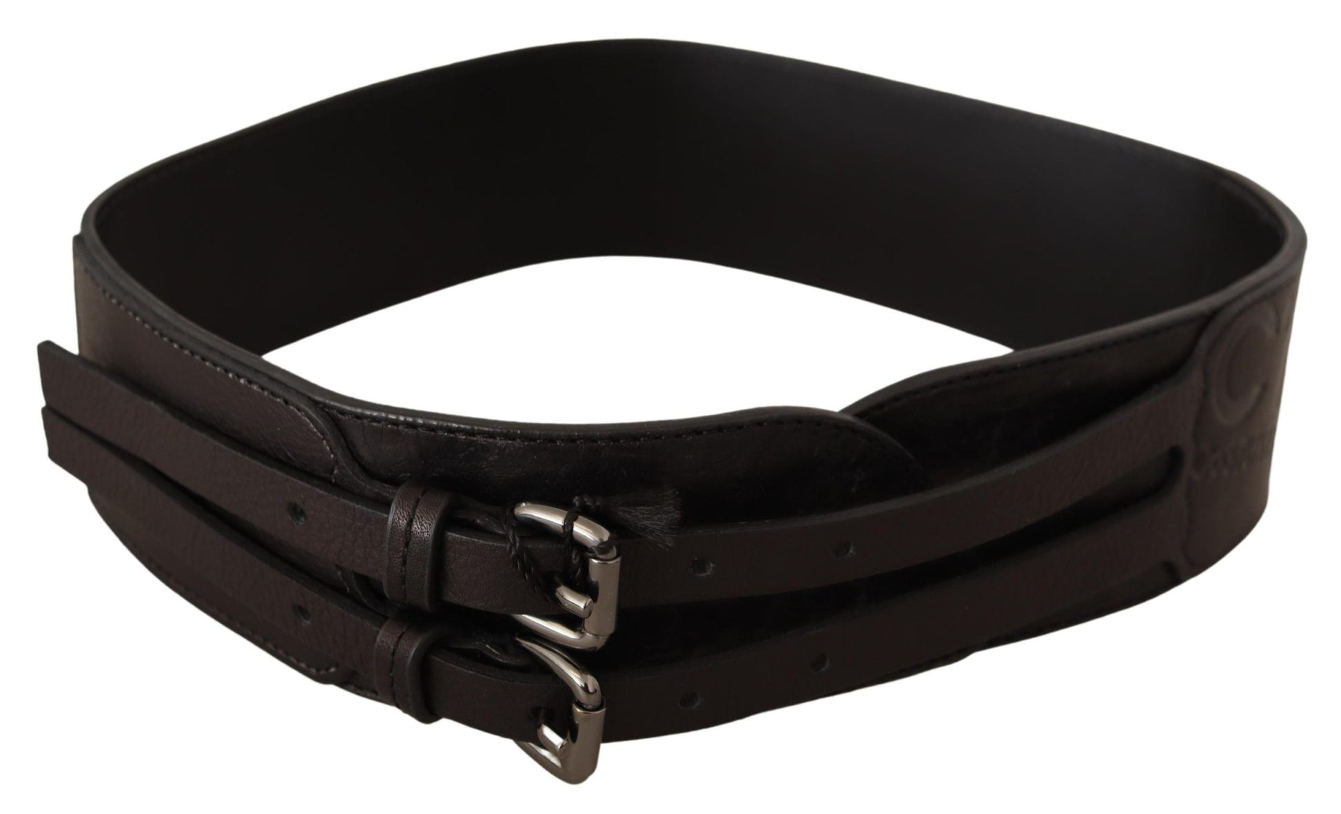 Dark Brown Leather Double Buckle Belt
