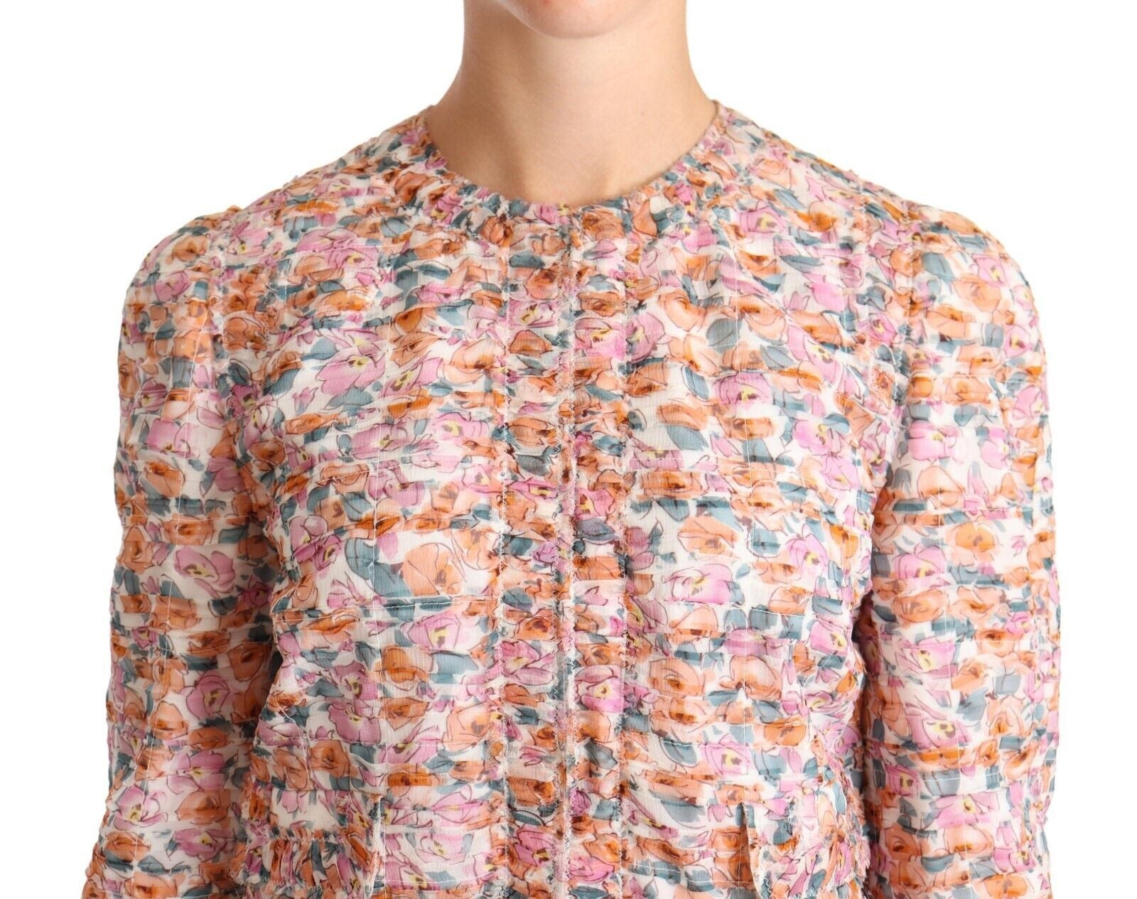 Multicolor Floral Print Silk Trench Coat Jacket